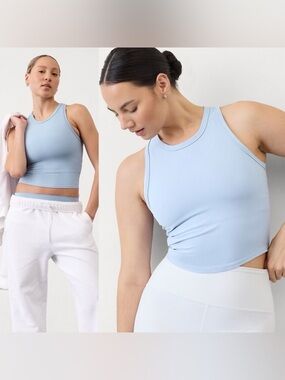 Athleta Transcend Light Blue Racerback Yoga Cropped Tank XS